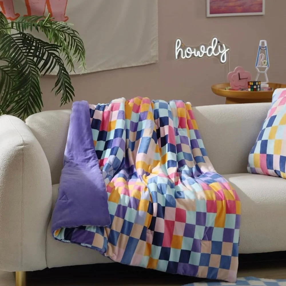 URBAN SHOP Vibrant Multicolor Checkered Throw Blanket - Picture 1 of 9